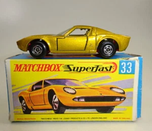 Matchbox SF Nr.33A Lamborghini Miura oro metálico rosa Bodenpl. en caja - Imagen 1 de 9