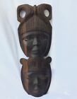 Masque africain art tribal en bois double visage Côte d'Ivoire 14 pouces de haut