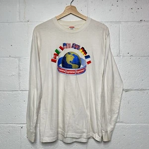 FW15 Supreme Worldwide L/S Long Sleeve Flags “White” Men’s Medium Worn - Picture 1 of 8