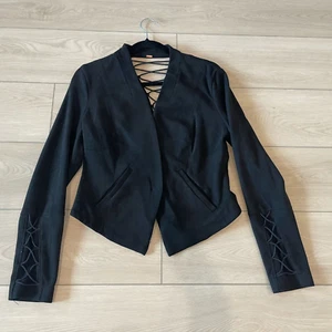 Free People Faux Suede Lace Up Back Stretch Black Jacket Blazer Womens Size 8 - Picture 1 of 9