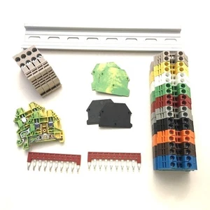 Any Color DIN Rail Terminal Block Kit Dinkle 20 DK4N 10AWG 30A 600V Gnd Jumper - Picture 1 of 1