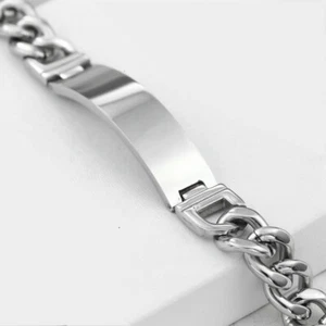 Men's 8.5" Stainless Steel 12mm Cuban Chain Bar Bracelet High Polish,Box - Picture 1 of 3