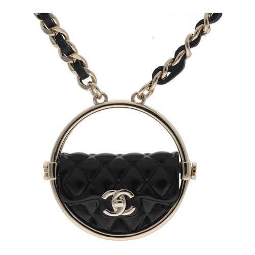 AUTENTICA SPILLA CHANEL B23C MARCHIO DI COCCO MATELASSE BORSA PELLE COLLANA COLLO: 50 CM F S