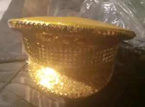 Marschband Hut für Erwachsene - 61 cm goldfarbene Pailletten mit elastischem Kinnriemen neu - Bild 1 von 6