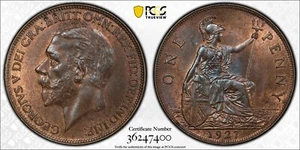 Great Britain 1927 Penny PCGS Ms64 BN S-4054A - Picture 1 of 4
