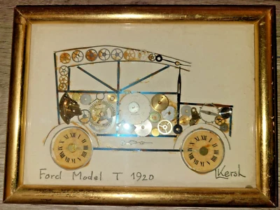 Arte de collage horológico enmarcado de colección por L. Kersh, 1971 - Ford Modelo T 1920 Foto 1 de 4