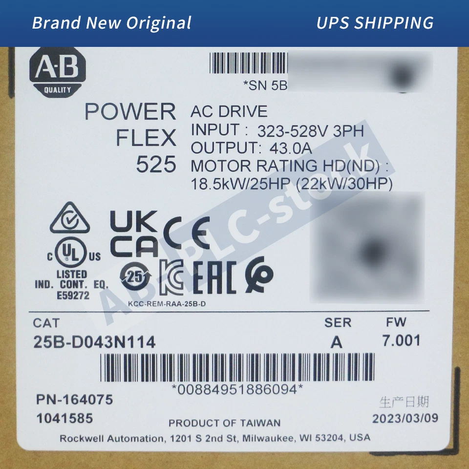 ALLEN-BRADLEY New Sealed Allen Bradley 25B-D043N114 PowerFlex 525 22kW (30Hp) AC Drive
