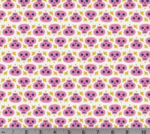 Calaveras rosa tela de algodón gótica no-muerta Katie Larson noche de Halloween - Imagen 1 de 1
