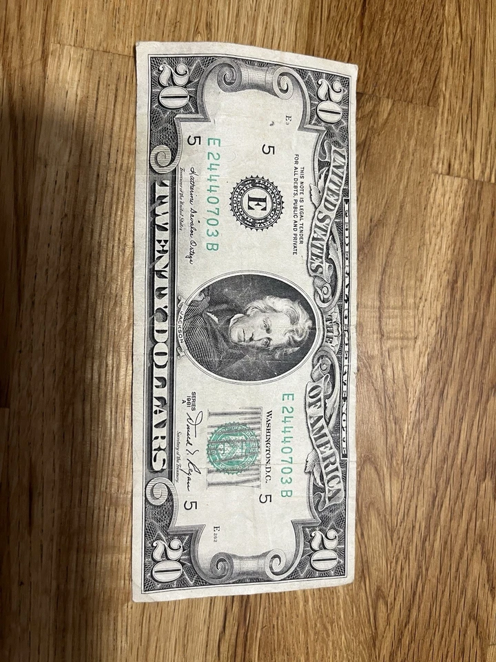 20 dollar bill 1981 vintage  good  condition  - Image 1 of 4