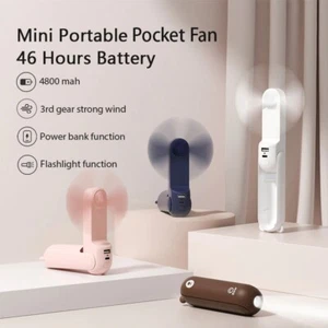 Handheld Mini Fan Portable USB Rechargeable Fan Flashlight Backup Power Bank - Picture 1 of 15