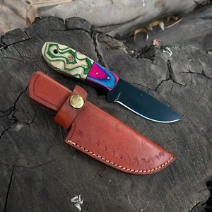 8" Full Tang Skinner Knife – Powder Coated Blade with Multi-Color Wood Handle - Picture 1 of 7