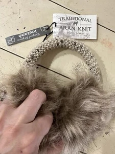 Patrick Francis Ireland Aran Knit Wool Ear Muffs Oatmeal, Speckle, Womens NEW! - Picture 1 of 9