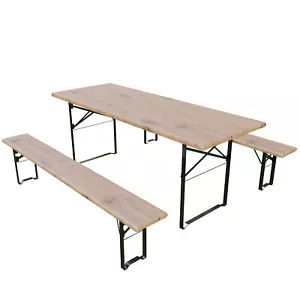 Set birreria in legno naturale con tavolo e 2 panche 220 x 70 x 75 cm - Foto 1 di 6