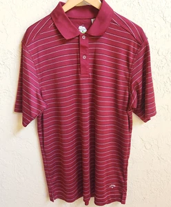 Callaway X Series Polo Shirt Mens Large Maroon Stripe Ribbed Collar Logo - Picture 1 of 13