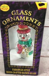 Vintage Holiday Highlights Glass Ornament Snowman European Style Blown Glass - Picture 1 of 12