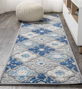 AMC105B-28 Cassis Ornate Ogee Trellis Out/Indoor Area Rug Bohemian Floral 2x8 FT - Picture 1 of 4