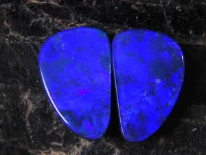 Australian Opal Doublet Smooth Multi Fire Cabochon Matched Pair 15X10X3MM MS - Picture 1 of 11