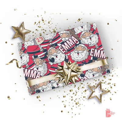 Nombre Personalizado Personalizado Ho-Ho-Holiday Santa Divertido Alegría Regalo Envoltura Rollo Foto 1 de 4