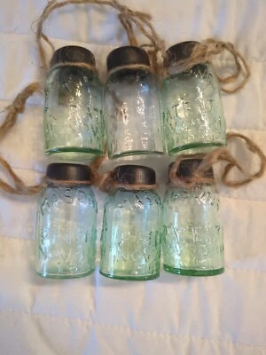 Primitive MINI Mason Jar Glass Christmas Tree Ornament CUTE! 2 1/2" Set Of 6 - Image 1 of 4