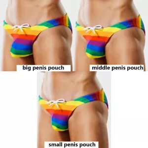 Sexy Para Hombres Arco Iris Cintura Baja Traje de Baño Calzoncillos de Natación Bikinis Gay Hombres Tanga Trajes de Baño - Imagen 1 de 28