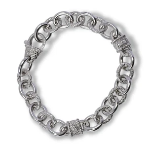 Judith Ripka Sterling Silver 925 CZ Textured Rolo Link Chain Bracelet - Picture 1 of 8