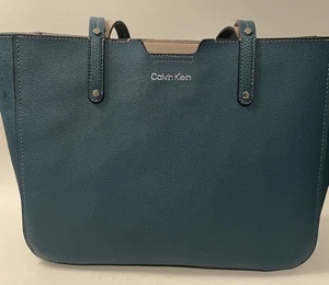 Calvin Klein Organizational Tote Bag Purse Medieval Blue Textured Large 10"H - Picture 1 of 8