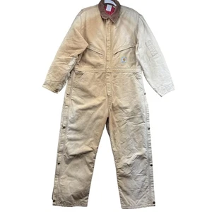 Carhartt Vintage Insulated Coveralls Mens 46 Short Workwear Distressed USA Union - Picture 1 of 10