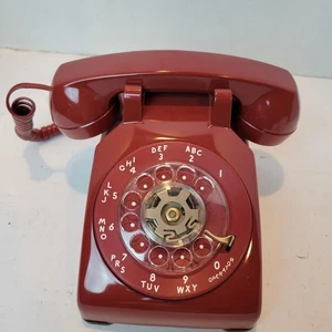 Vintage Bell System Western Electric Rotary Dial Desk Telephone 500 Dark Red - Picture 1 of 6