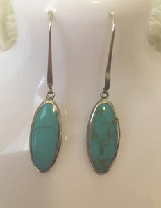 Pendientes colgantes de plata esterlina turquesa bisel marquesa Tailandia 2 1/4"" en muy buen estado - Imagen 1 de 12