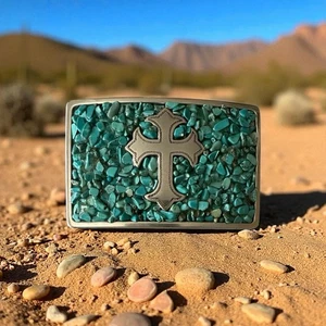 NOCONA TÜRKIS NUGGET KREUZ GÜRTELSCHNALLE 3”x 2” Unisex - Bild 1 von 5