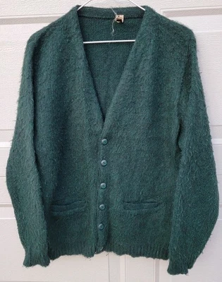 Vintage 50's 60's Shaggy Mohair Cardigan Sweater VGC Sz LG Kurt Cobain Grunge - Image 1 of 4