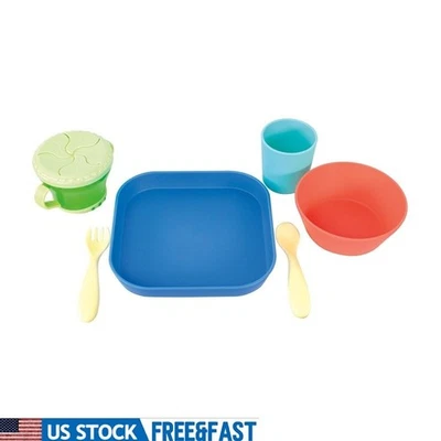 Juego de alimentación de 6 piezas para niños pequeños plato tazón taza utensilios apto para lavavajillas Foto 1 de 4