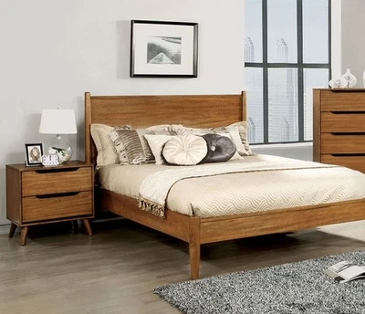 California King 1pc Bed Set Oak Finish Bedroom Furniture - Image 1 of 4