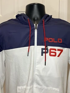 Ralph Lauren Polo P67 Cremallera Completa Rendimiento Cortavientos Blanco Azul Rojo Talla S-P - Imagen 1 de 7