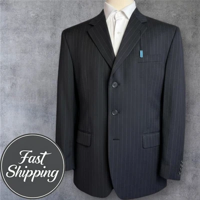 CHAPS Men's 46R Black Wool Striped Blazer Sport Coat Three-Button Jacket Suit - Image 1 of 4