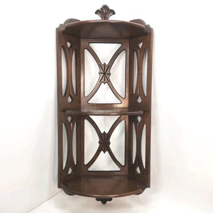 Vintage Corner Shelf Scroll Cut Fretwork Wood Wall Mount Knick Knack Whatnot 24" - Picture 1 of 11
