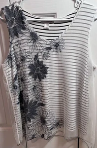 Christopher & Banks Double Layer Navy-Blk Stripe with Embroidery Blouse  Size L - Picture 1 of 7
