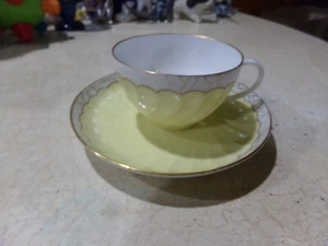 S & S L Limoges France Rare Mark Yellow White Cup & Saucer Crackle Style Signed - Picture 1 of 9