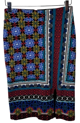 Lápis Anthropologie Maeve XS sala de chá geométrico floral boho azul vermelho zíper - Imagem 1 de 4
