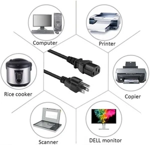 AC Power Cord Cable 3 Prong Plug Standard PC Computer Monitor Desktop Printer TV - Picture 1 of 3