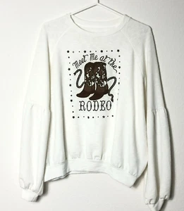 Miss Me Sweatshirt Womens Large Ivory Lightweight Drop Shoulder Rodeo Graphic - Picture 1 of 13