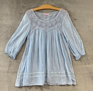 Calypso St Barth Häkel Babydoll Tunika Top hellblau 100% Baumwolle Boho Gr. 0 - Bild 1 von 13