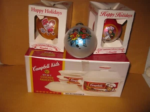 CAMPBELL NIÑOS 3 ADORNOS Y 2 RAMEKINS CUBIERTOS EN CAJA 1993, MICROONDAS 15 OZ - Imagen 1 de 23