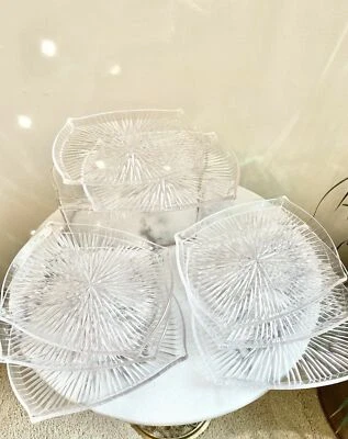 Vintage Clear Lucite Snack Trays Hollywood Regency Starburst 8 Lunch + Case Box - Image 1 of 4