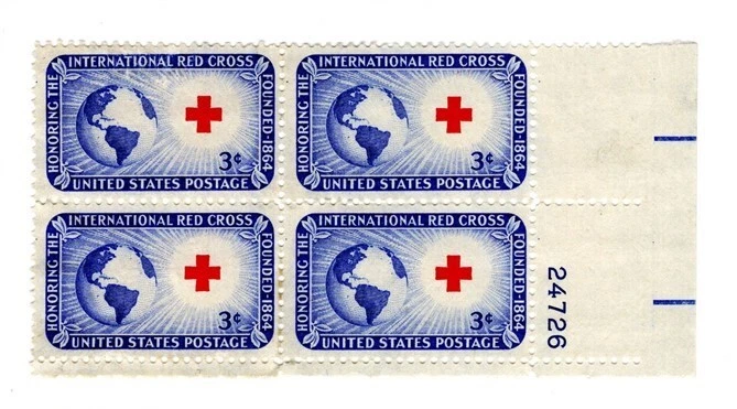 US Stamp Scott #1016, International Red Cross, 3c,  Plate Block,  MNH - Image 1 of 1