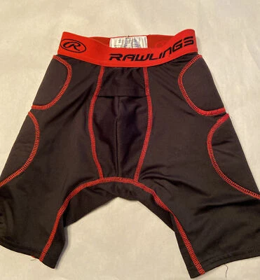 Boys Rawlings Baseball Sliding Shorts sz M Youth Black and Red - Image 1 of 2