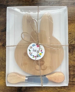 Bunny Rabbit Cute Charcuterie Wood Serving Board Set With Spreader and Fork - Picture 1 of 6