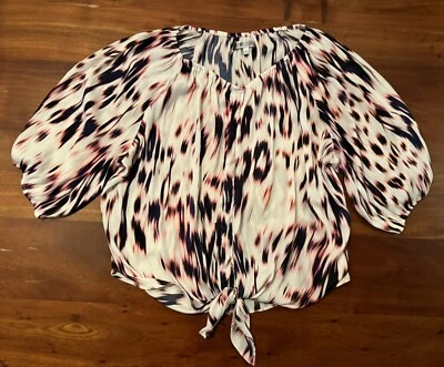 Jennifer Lopez Womens Pink Black Animal Print Front Tie Blouse Sz Large - Image 1 of 4
