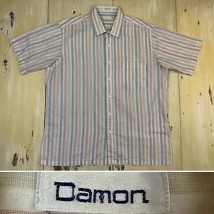 DAMON - Vtg 90s Striped White Blue Red Tan Button-up Dad Skate Shirt, Mens XL - Picture 1 of 15