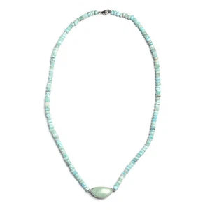 Artisan Crafted SterlingSilver Larimar and Amzonite Tumble Bead Necklace Jewelry - Picture 1 of 4